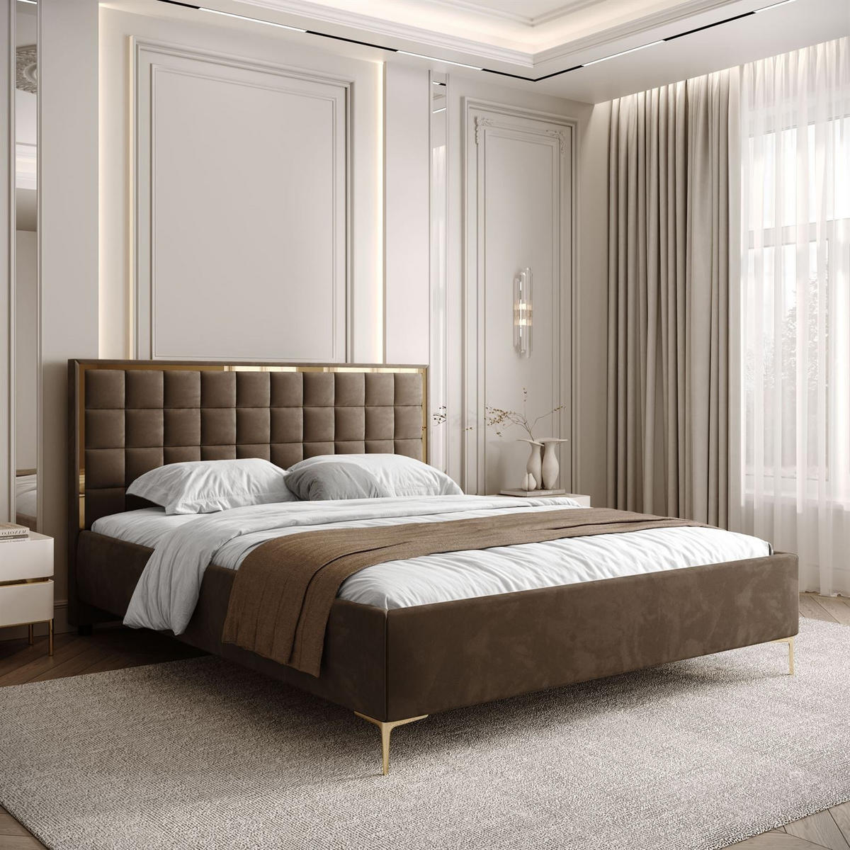 POLSTERBETT ISADORA GOLD mit Bettkasten 140x200 cm Royal Velvet 196 - Braun, Textil - Lookway