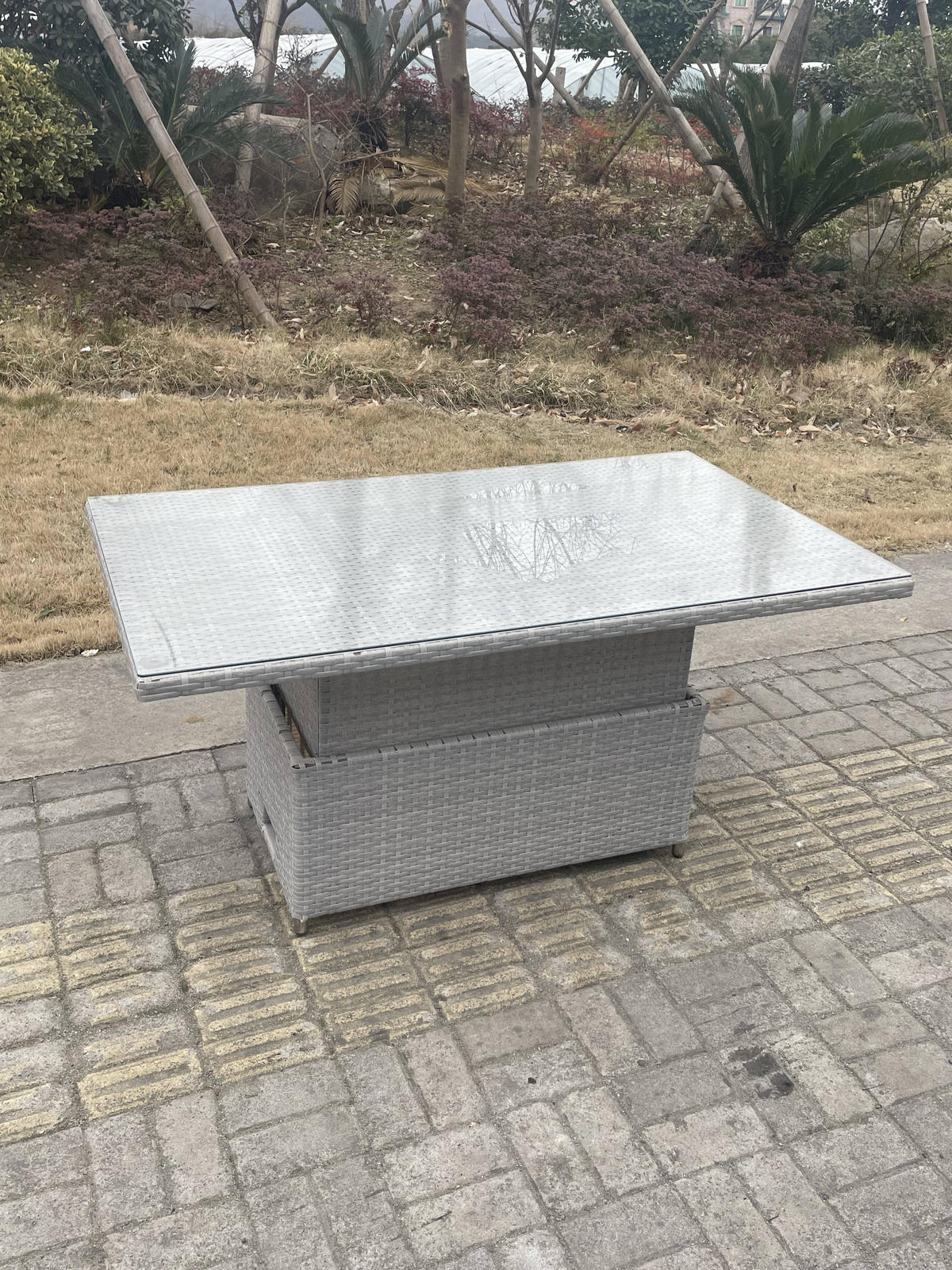 GARTENSOFA SET mit höhenverstellbarer Tisch Polyrattan Helles Grau 8-Sitzer - Hellgrau, Metall - Fimous