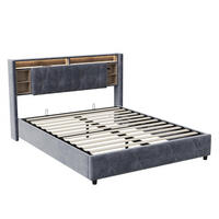 POLSTERBETT 140x200 cm mit LED-Beleuchtung - aufklappbarem Kopfteil & hydraulischem Bettkasten - Integrierte Ladestation - Grau, Textil (140/200cm) - DELFA