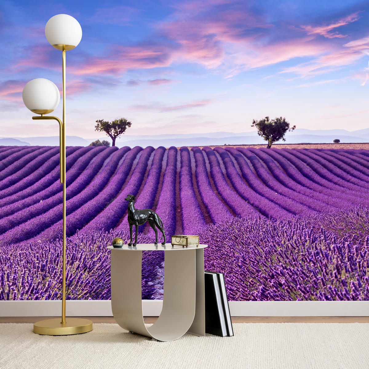 FOTOTAPETE für Küche Lavendelfeld Lila Natur Sträucher 500x350 - Blau/Violett, Papier (500/350cm) - Muralo