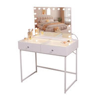 SCHMINKTISCH mit Beleuchtung Weiβ 100/55/81 CM Schminkspiegel 80/58 CM - Weiß, Holz/Metall (55/81/100cm) - VANITII