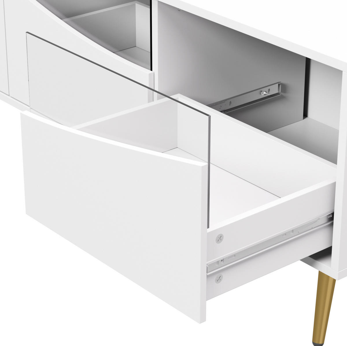 LOWBOARD 180/40/50 cm Weiß aus MDF mit LED-Beleuchtung und Glasfront - Weiß, Holzwerkstoff (40/50/180cm) - OKMYHOME