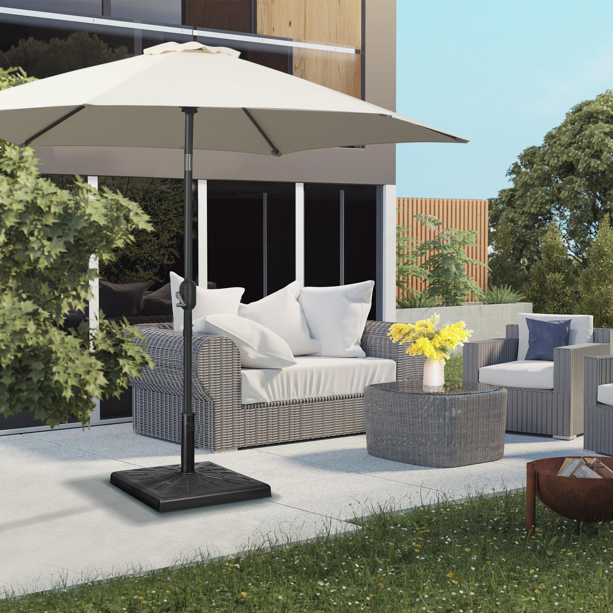 SCHIRMSTÄNDER für Schirmstangen Ø 32/38/48 mm, Kunstharz, Schwarz, 51 x 51 x 32 cm - Schwarz, Kunststoff (51/51cm) - Outsunny