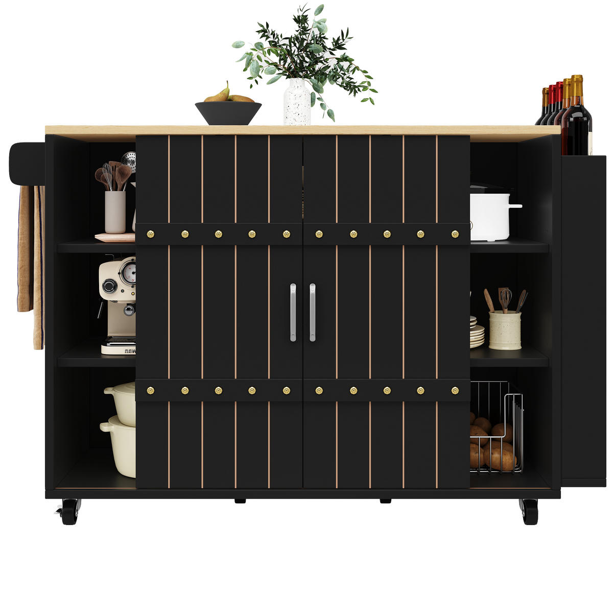 KÜCHENINSEL Schwarz Holzoptik mit Arbeitsplatte & Schiebetüren - Schwarz, Holz (42/90/110cm) - SHOPENTRA