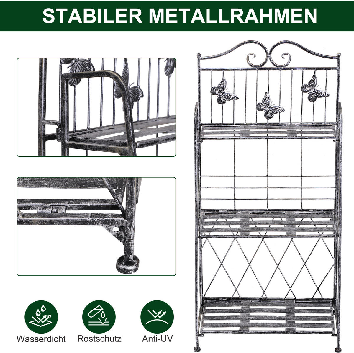 GARTENREGAL aus Metall 44x25x96 cm in Grau mit Faltfunktion - Grau, Metall (25/96/44cm) - Modfu