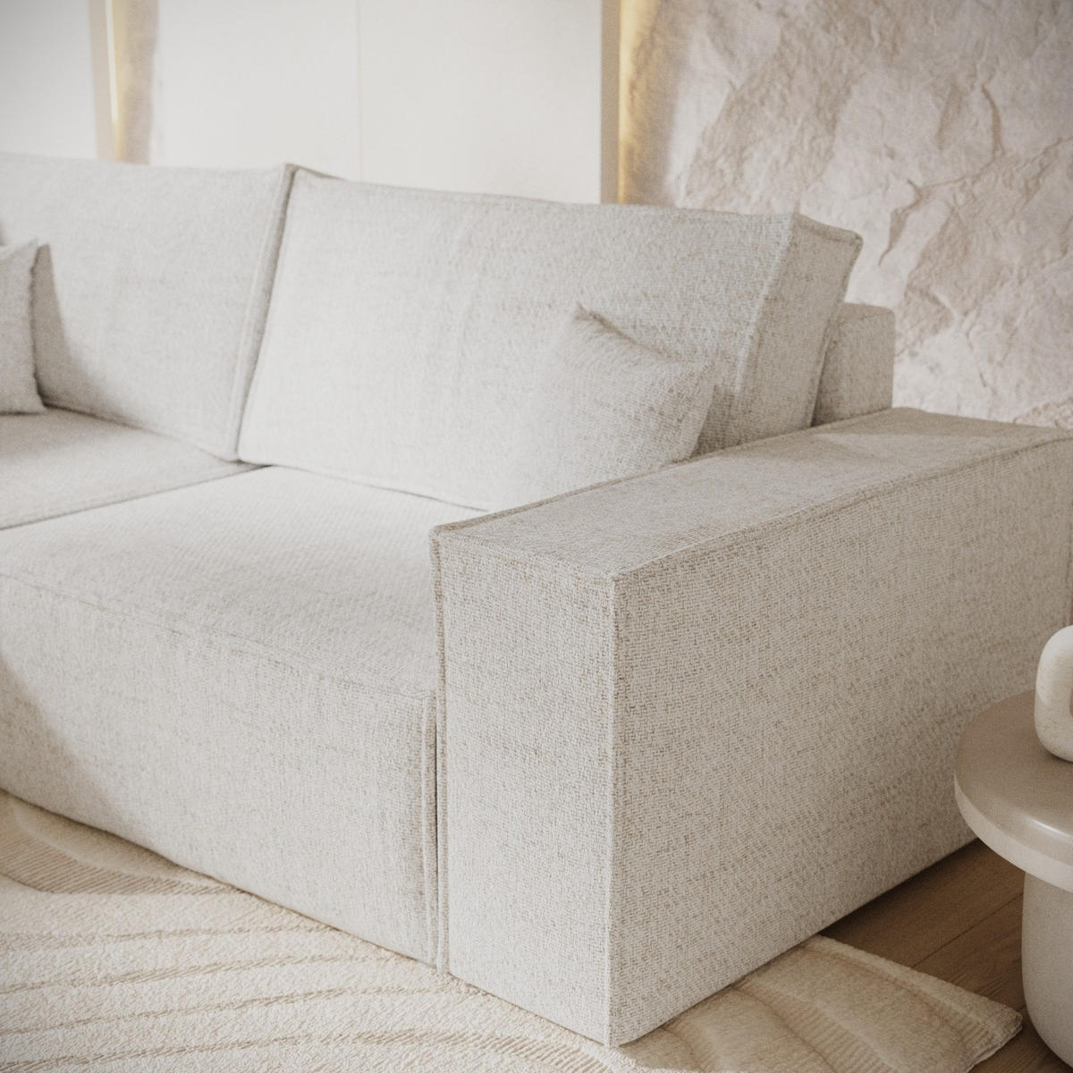 ECKSOFA AVION mit Schlaffunktion Creme im Neve Stoff - Creme/Schwarz, Holz/Holzwerkstoff (253/148cm) - AltaBeds