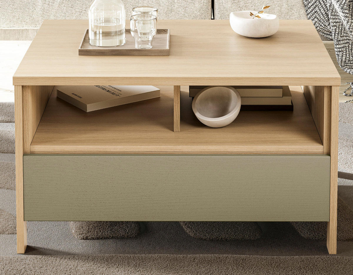 COUCHTISCH Salbei, Eiche, Beistelltisch skandinavisch 80 x 60 cm, Soft-Close - Eichefarben/Salbeigrün, Holzwerkstoff/Metall (46/60/80cm) - Furn.Design