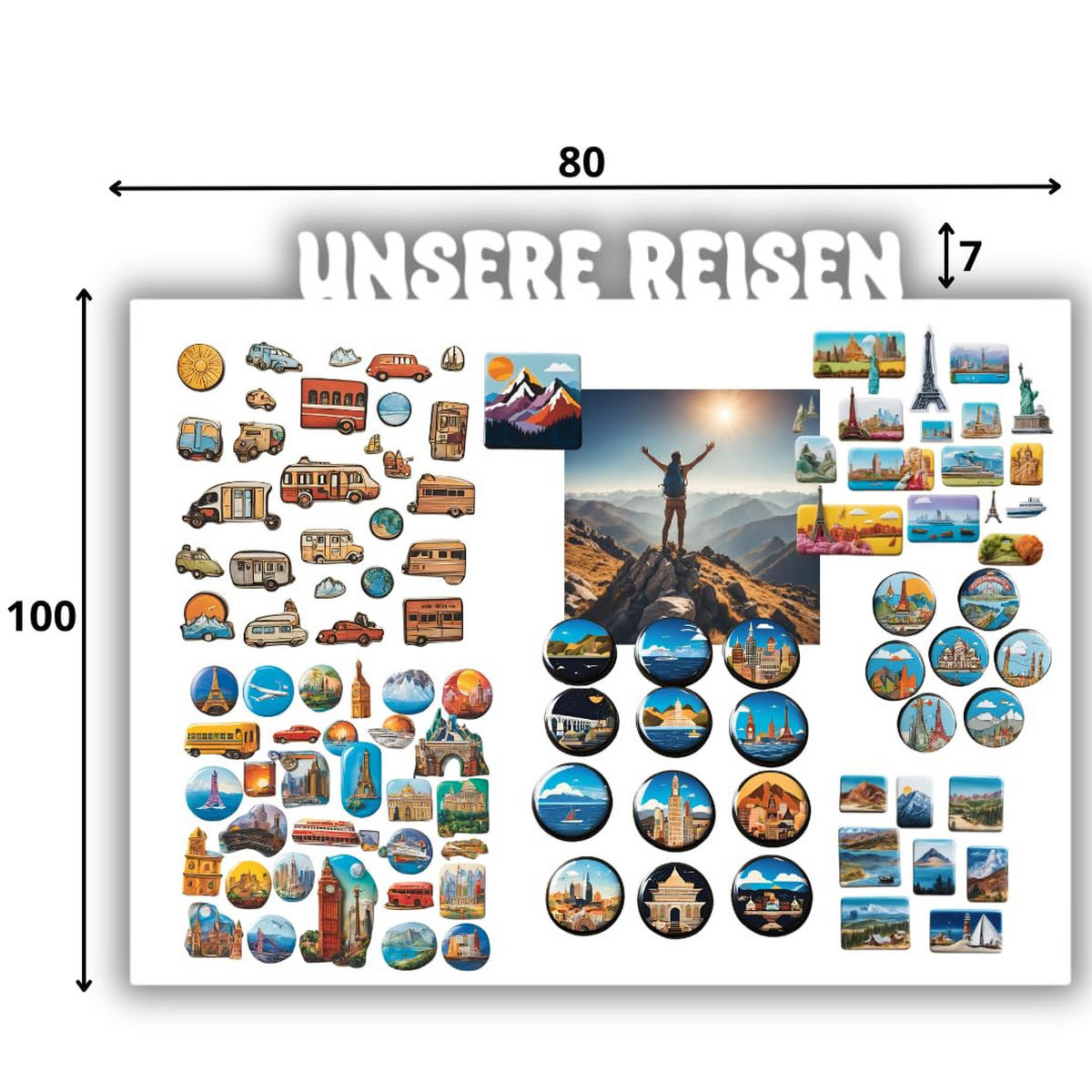 MAGNETTAFEL Unsere Reisen Weiß 100x80 cm - Weiß, Metall (80/100/0.7cm) - ANWICAR