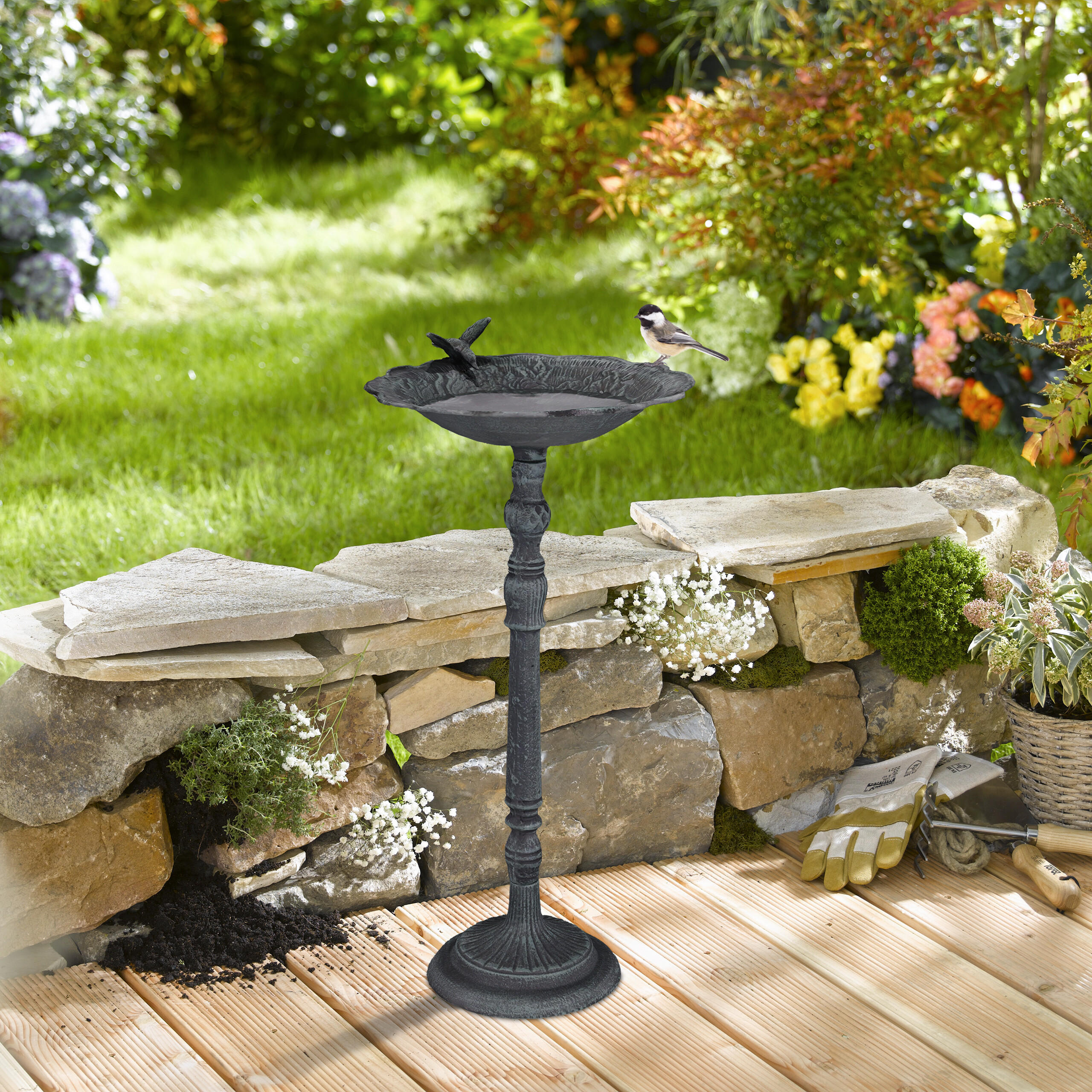 VOGELTRÄNKE - Dunkelgrün, Metall (37.5/74.5/35cm) - Relaxdays