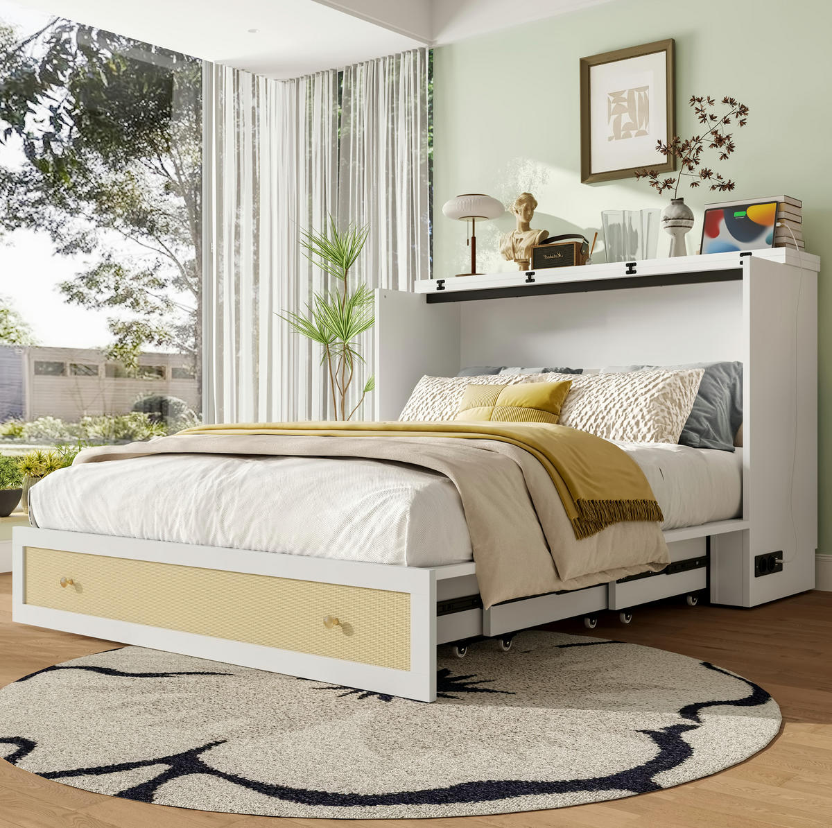 POLSTERBETT aus MDF 140x200 cm in Weiß mit USB, Steckdose & Schublade - Weiß, Holzwerkstoff (140/200cm) - Modfu