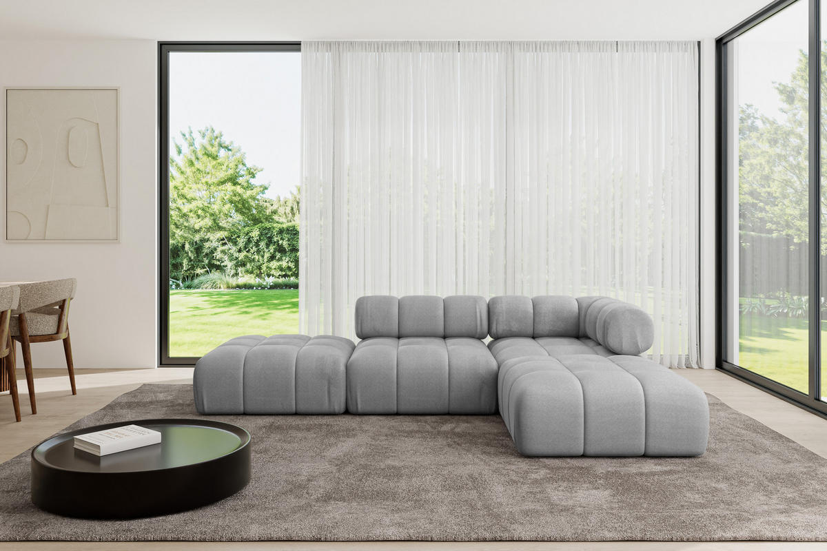 ECKSOFA modulares Sofa Kerru-L1 - 285x190x70 cm Hellgrau Velours - Hellgrau, Holzwerkstoff/Textil (285/190cm) - ALTDECOR