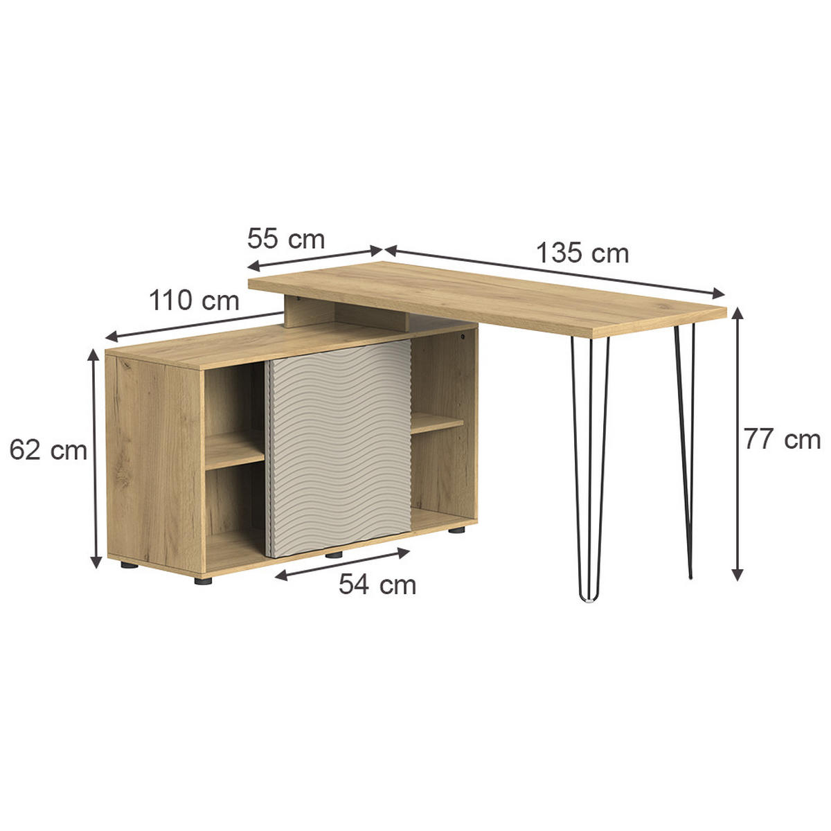 ROHOVÝ PSACÍ STŮL Notivo Kašmír - kašmírová, kompozitní dřevo (55/135/77cm) - Vicco
