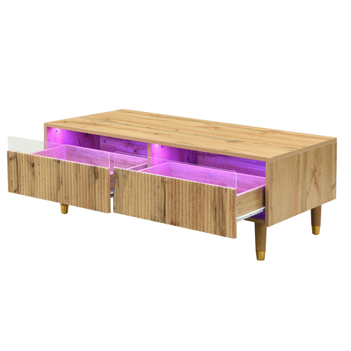 KONFERENČNÍ stolek 110/50/40 cm v dekoru dřeva z MDF se 2 zásuvkami a LED osvětlením - přírodní, kompozitní dřevo (110/50/40cm) - OKWISH