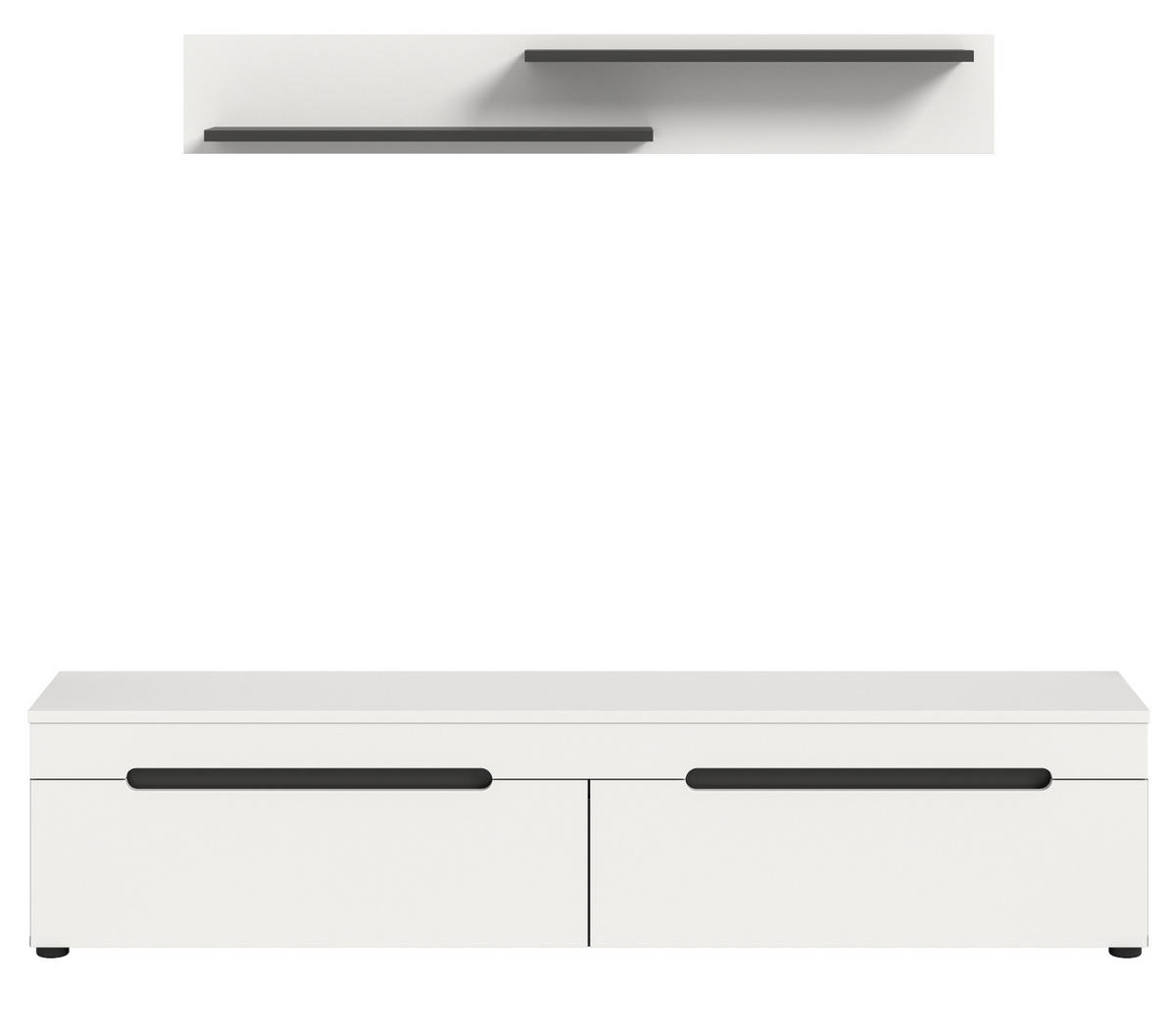 WOHNWAND weiß, grau mit TV-Lowboard hängend / stehend und Wandboard 170 cm, Cooper - Schwarz/Weiß, Holzwerkstoff/Kunststoff (170/180/33cm) - Inn.Furn