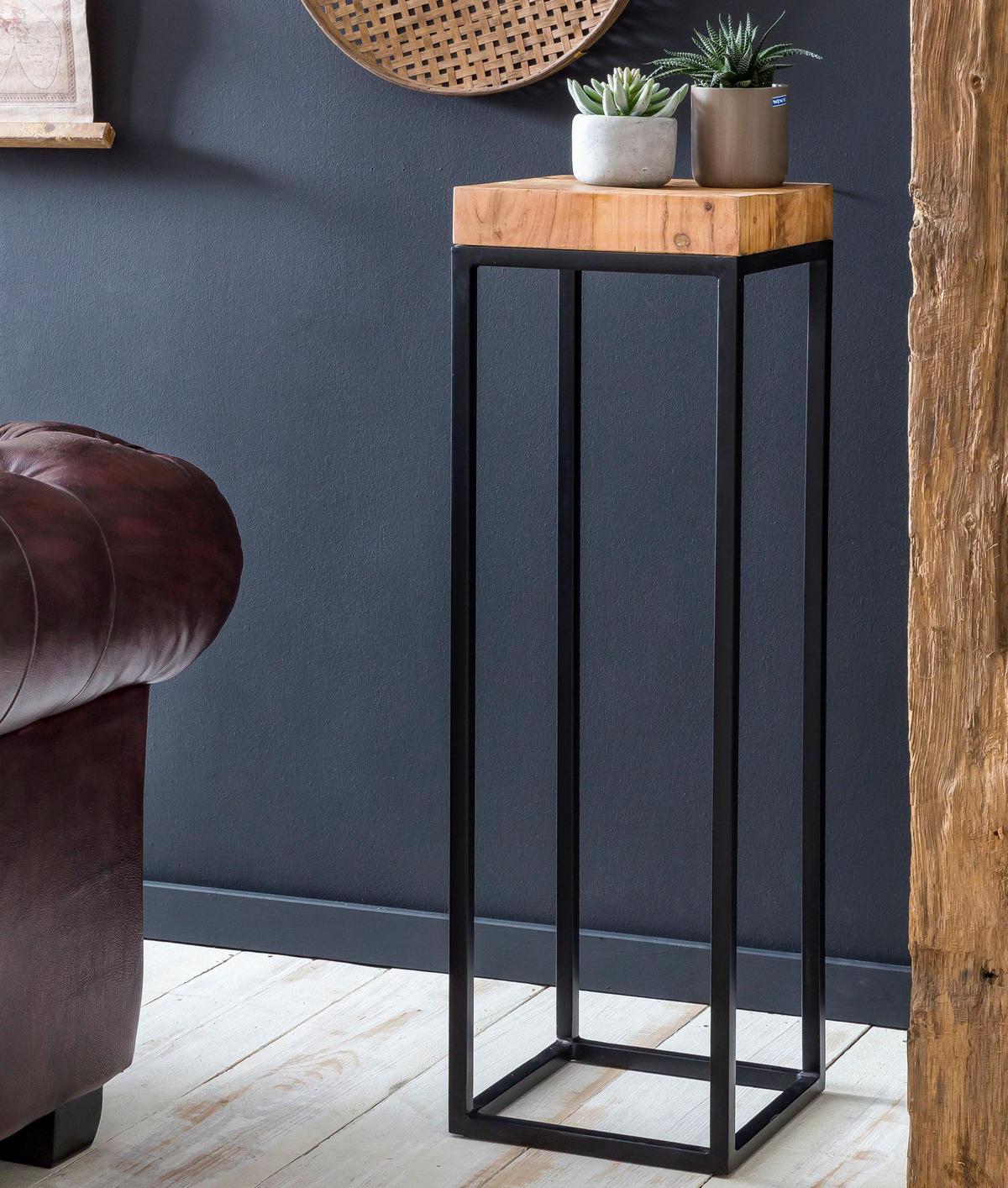 BEISTELLTISCH – Akazienholz Metall Natur 30x97x30 cm Industrial - Beige/Schwarz, Holz/Metall (30/30/97cm) - KADIMA DESIGN