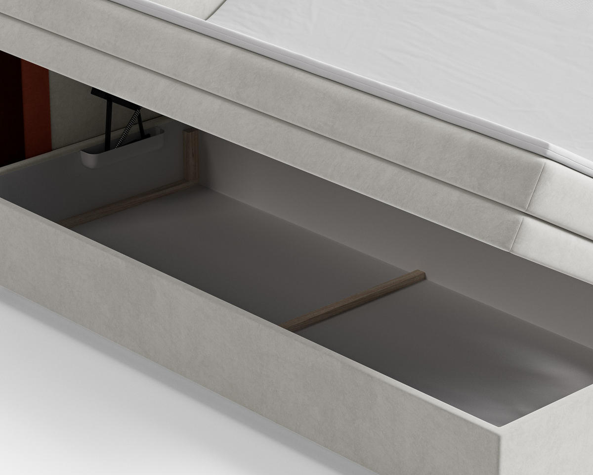 BOXBETT - Bett 10 NEST - Riviera - 140x200 cm - Modernes Polsterbett mit Bettkasten - Naturfarben, Holz (140/200cm) - ROYAL24_MARKT