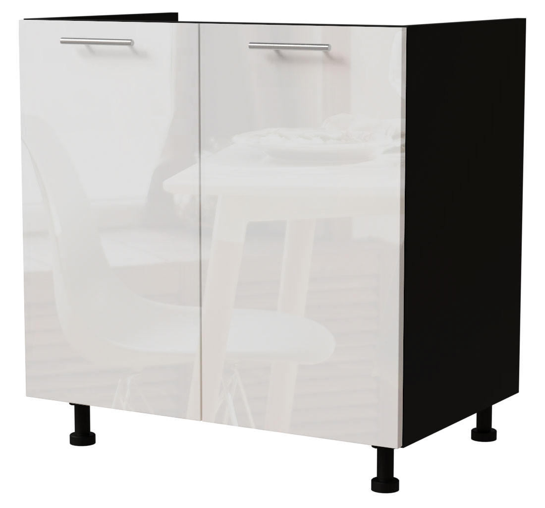Feldmann-Wohnen Spülenunterschrank Weiß Hochglanz, Schwarz 80x82x50 cm