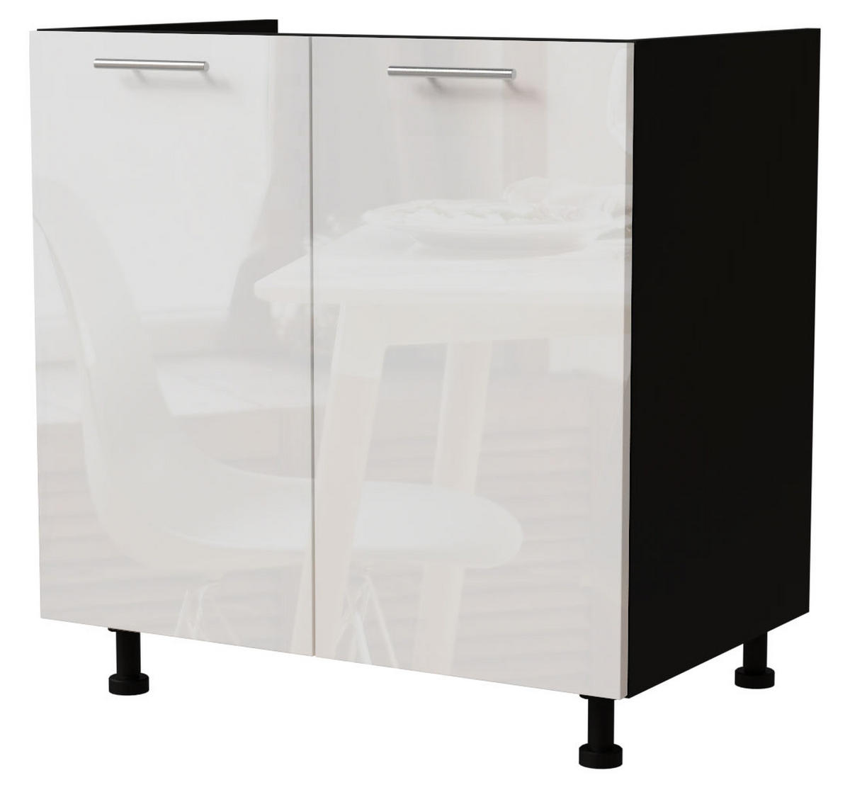 SPÜLENUNTERSCHRANK Essen D8Z/80 Weiß Hochglanz / Schwarz Matt 80 / 50 / 82cm - Weiß Hochglanz/Schwarz, Holz/Holzwerkstoff (80/82/50cm) - Feldmann-Wohnen