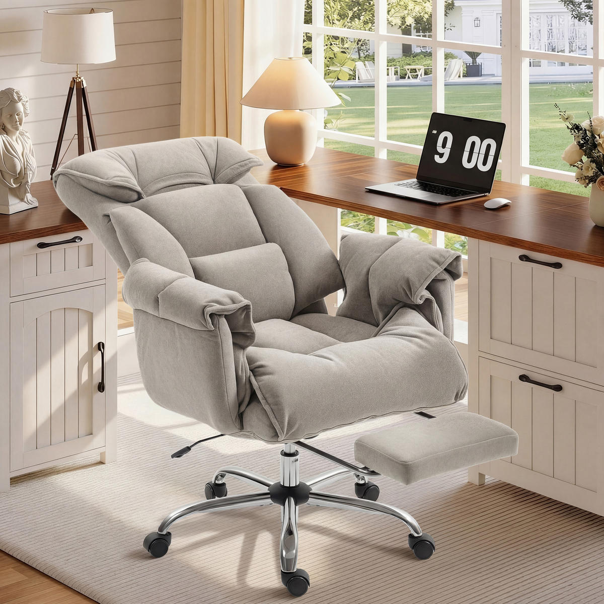 BÜROSTUHL Polyester Stahl Hellgrau - Chromfarben/Hellgrau, Textil/Metall (75/118/77cm) - HOMCOM