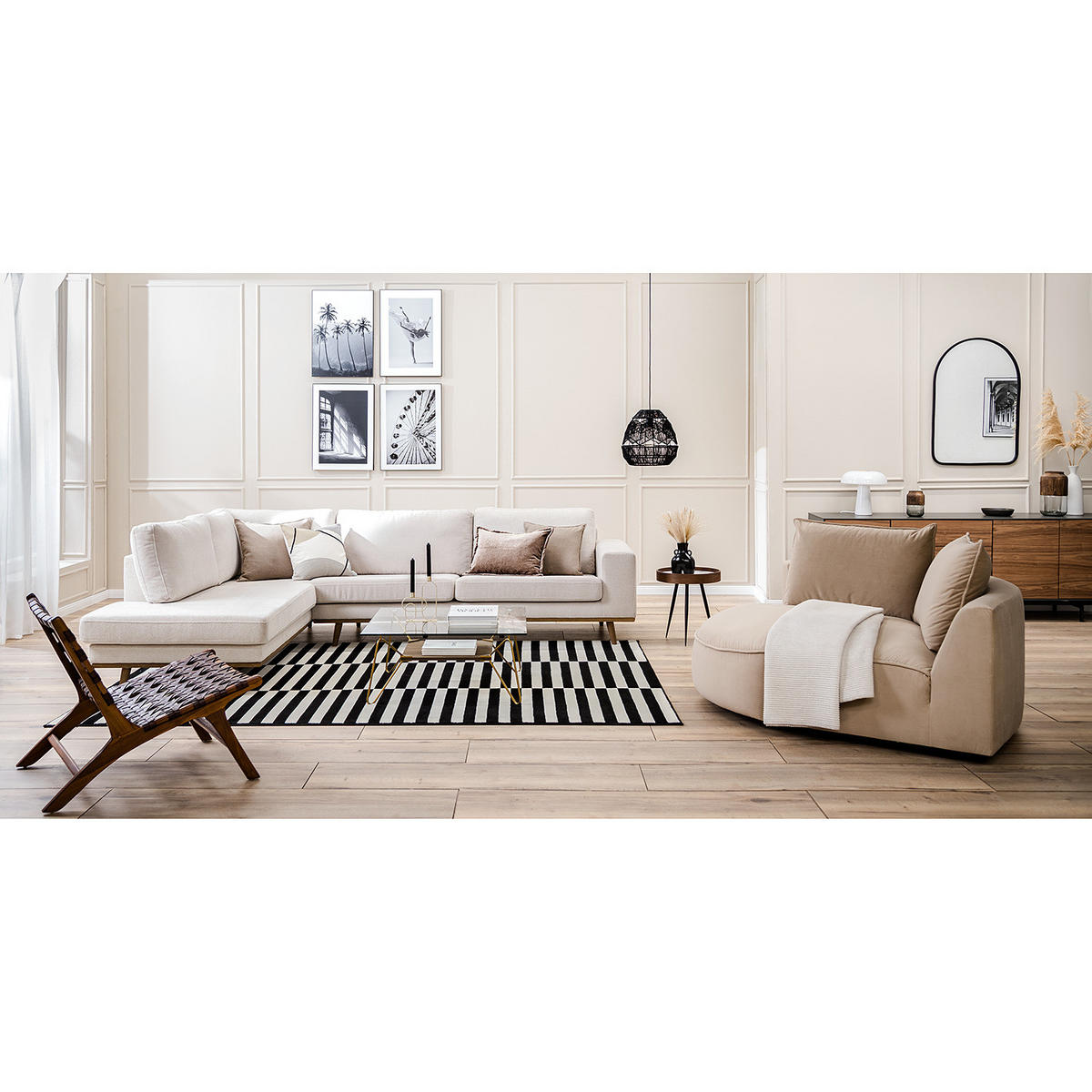 OTTOMANE - modular - Beige/Schwarz, Kunststoff/Textil (126/82/154cm) - home24