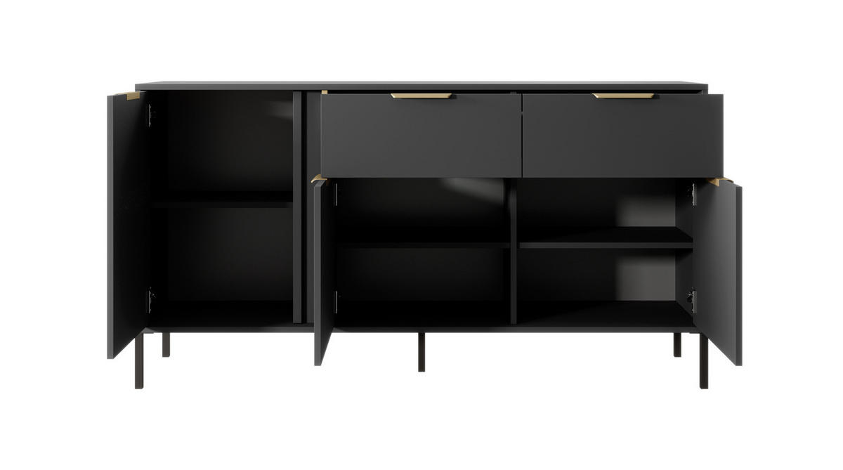 SIDEBOARD Valdi B 153 cm Anthrazit / Gold - mit 3 Türen und 2 Schubladen - Anthrazit/Gelb, Holz/Holzwerkstoff (153/81/39cm) - Ravio