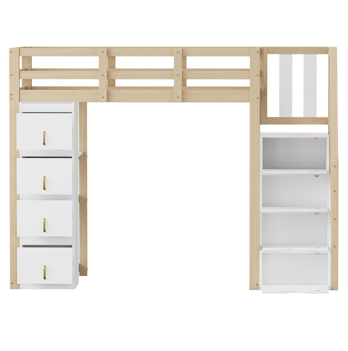 HOCHBETT 90/200 cm aus Kiefernholz mit Stauraum und Regal Naturfarbe - Weiß, Holz (90/200cm) - Modenvie