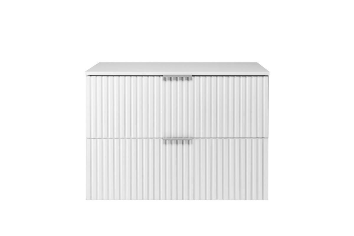WASCHBECKUNTERSCHRANK, Weiß, 80 x 57 x 46 cm, silberner Griff + Arbeitsplatte - Silberfarben/Weiß, Holzwerkstoff (80/57/46cm) - 3XE LIVING