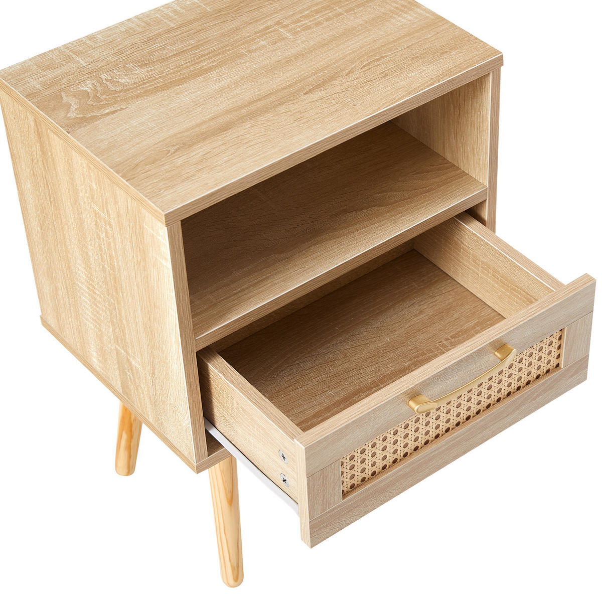 NACHTTISCH 30/40/55 cm natur aus MDF mit Rattanfront und Schublade - Hellbraun, Holzwerkstoff (30/55/40cm) - OKWISH