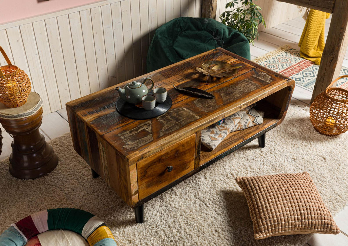 COUCHTISCH Altholz 120x60x53 mehrfarbig lackiert SIXTIES #106 - Multicolor, Holz (120/60/53cm) - Massivmoebel24