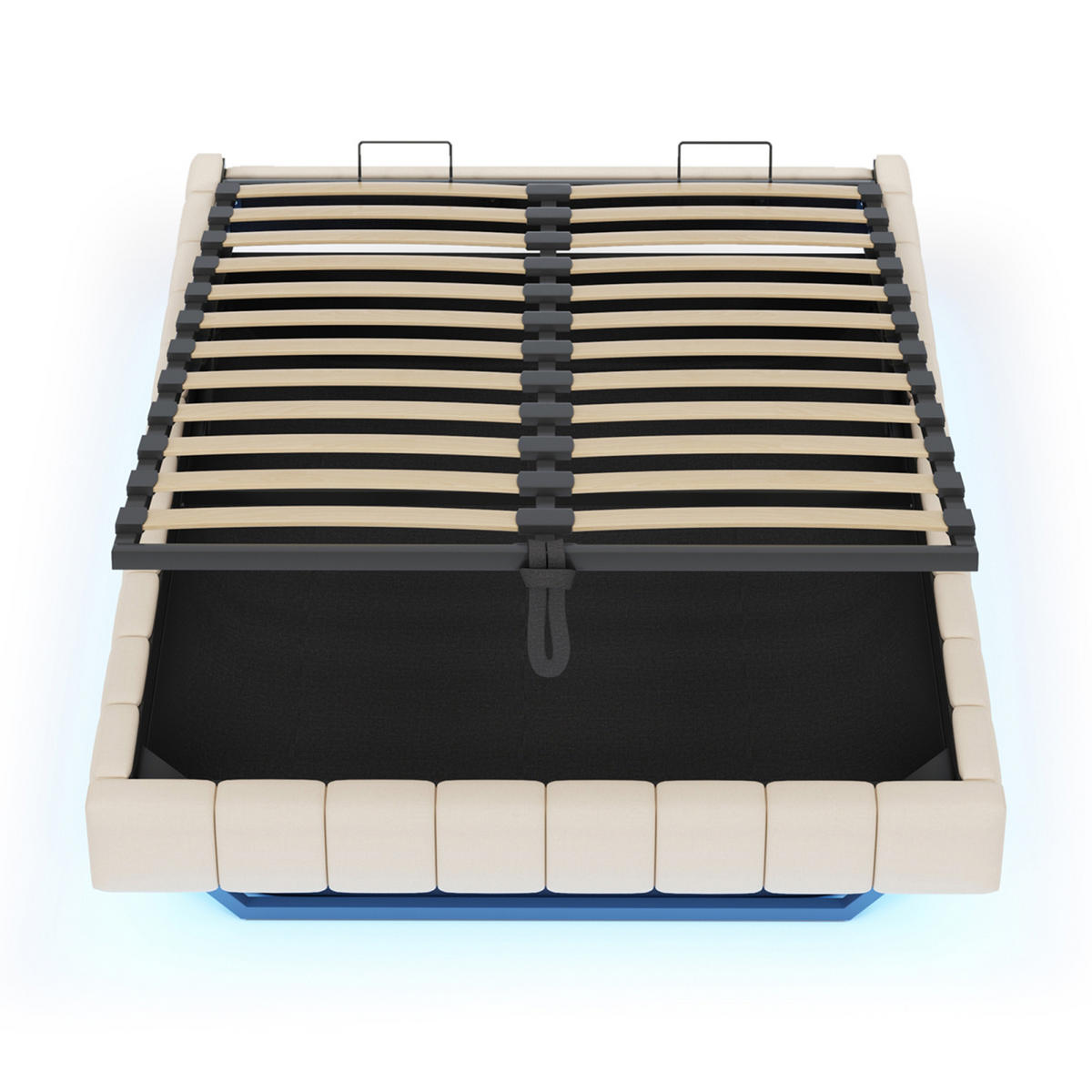 POLSTERBETT 180x200 cm mit Bettkasten, Doppelbett 180x200 cm mit LED, Stauraumbett mit Hydraulik, Beige Leinenstoff - Beige, Holz/Metall (180/200cm) - GENKI LIVING