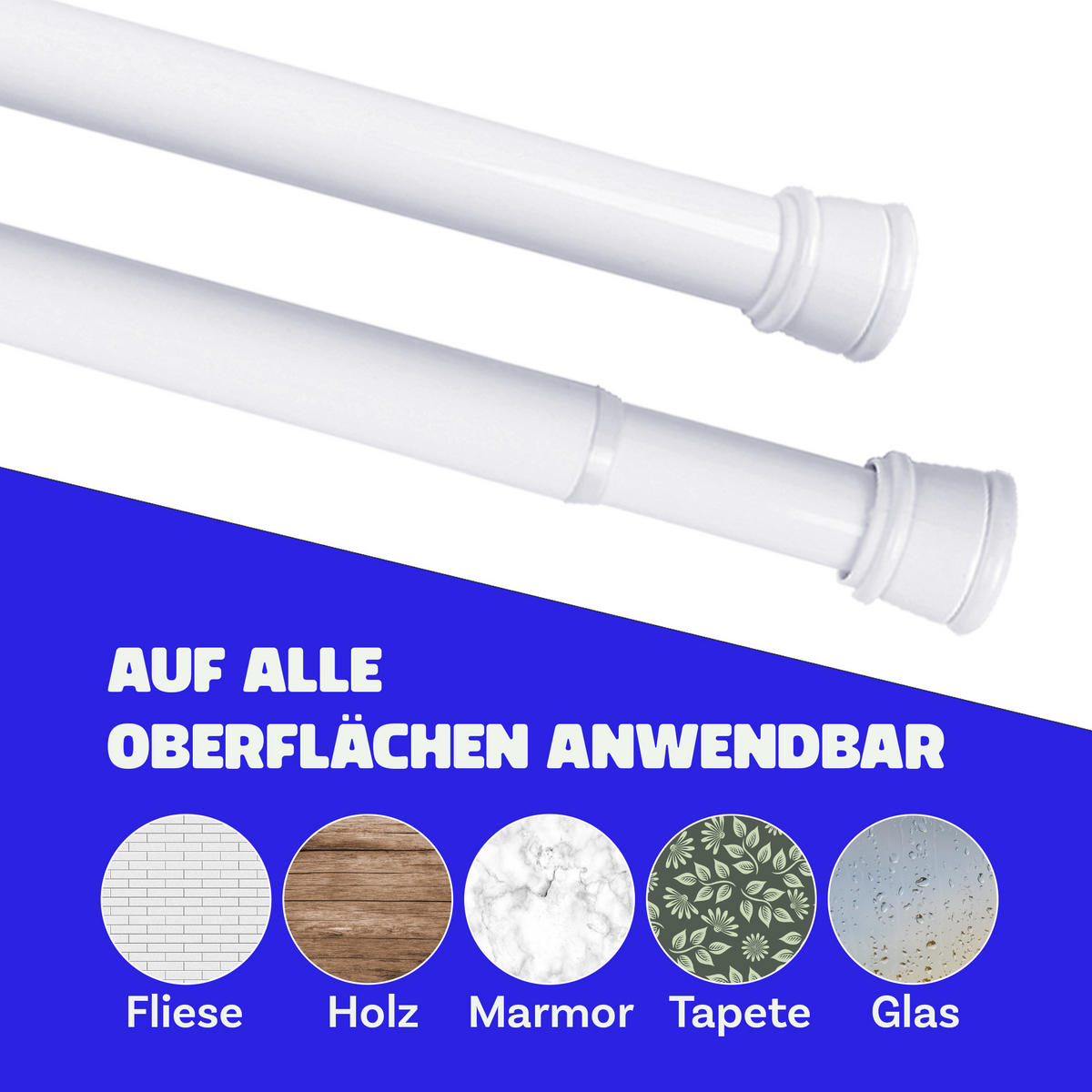 VERSTELLBARE Vorhangstange - Spannstange zum Klemmen Weiß Ø22/25 mm 60-90 cm - Weiß, Metall (60cm) - Bestlivings