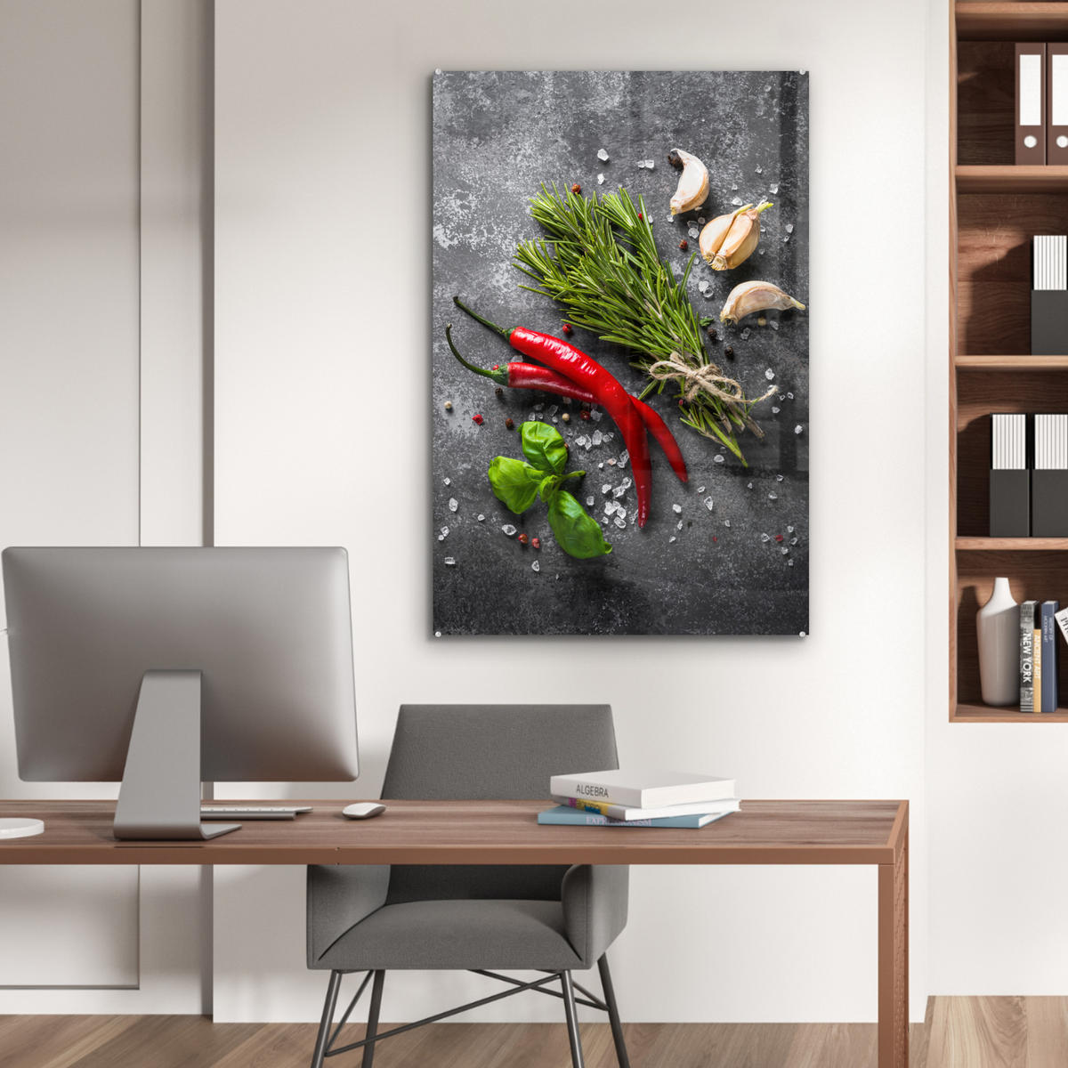 ACRYLGLASBILD Pfeffer - Kräuter - Gewürze - Beton 60x90 cm - Dunkelgrau, Glas (60/90cm) - MuchoWow