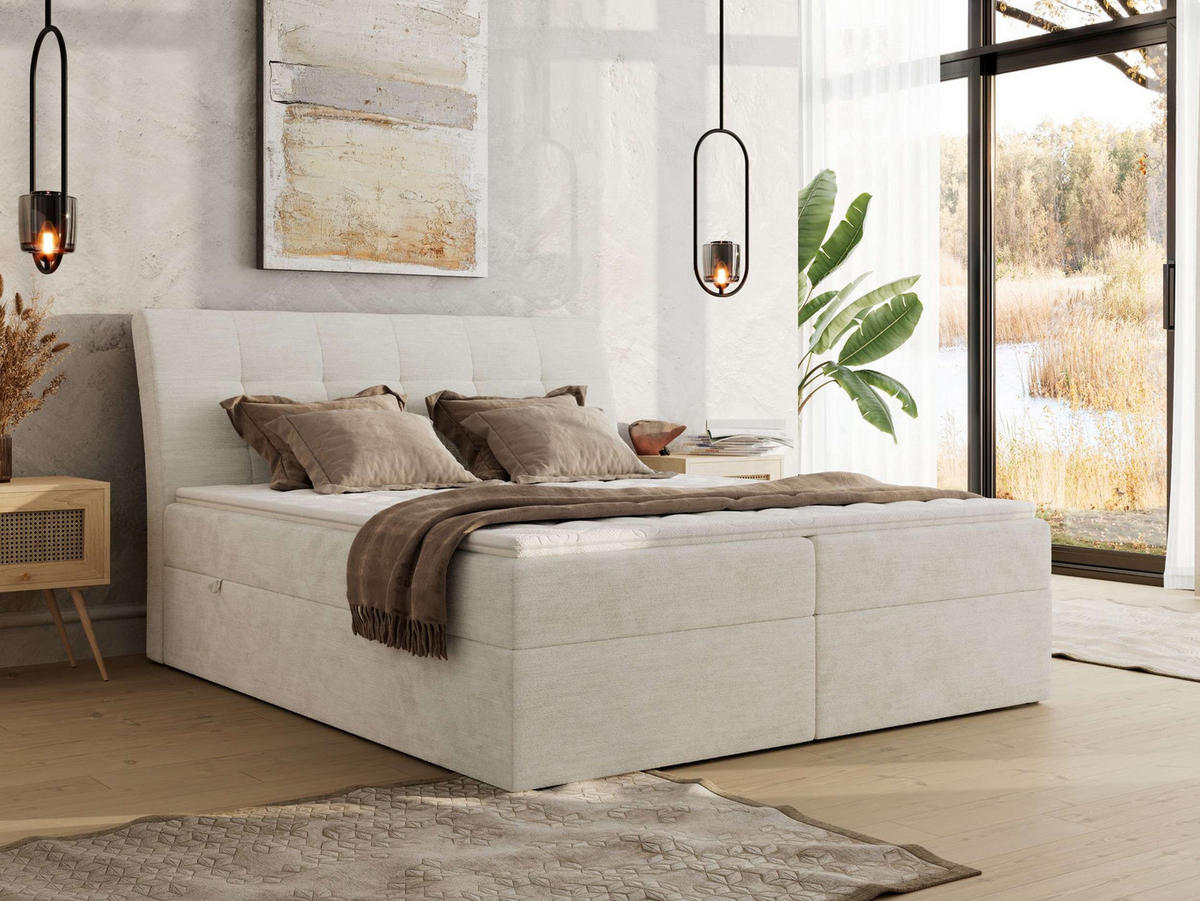 BOXBETT DAGOS 180/200 - Creme Schenille glatt - H4 - Topper T25 - Creme, Textil (180/200cm) - MKS