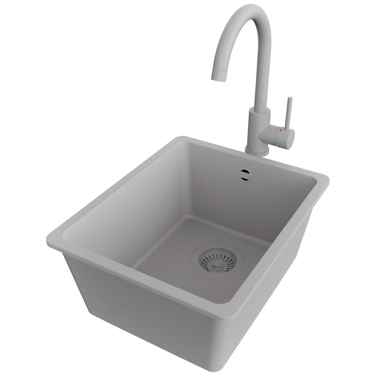 UNTERBAUSPÜLE GRANIT Venedig Easy, 2-er set Grau 36/44 cm 1 Becken + Küchenarmatur 32/20 cm + Ablauf-Set ab 40er Unterschrank - Grau, Kunststoff (36/20/44cm) - Primagran