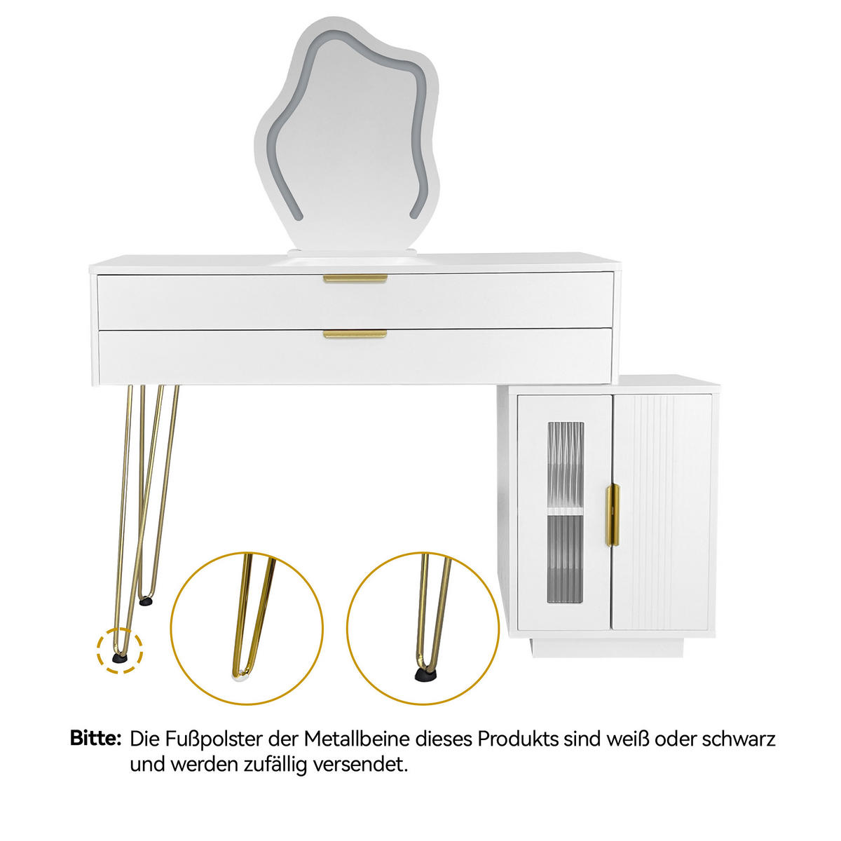 SCHMINKTISCH in Weiß mit LED-Spiegel & Seitenschrank - Weiß, Holzwerkstoff (100/78/40cm) - Urban Meuble