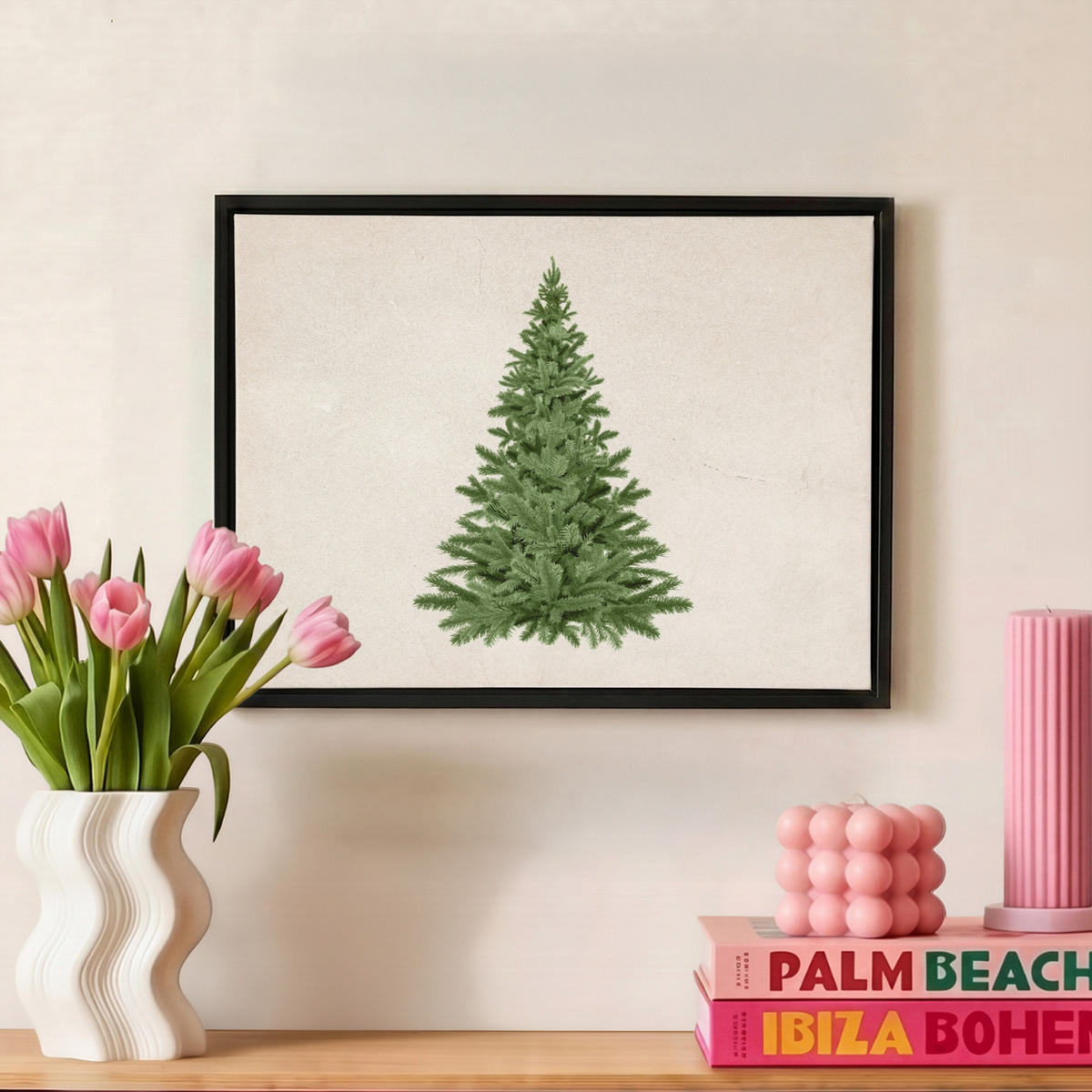 LEINWAND Bilder mit Rahmen - Weihnachtsbaum - Grün - Weihnachten - Feiertage - 40x30 - Olivgrün, Textil (40/30cm) - MuchoWow