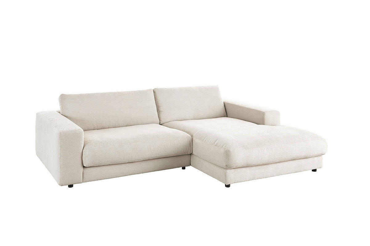 ECKSOFA MADELINE Cremeweiß Cord - Creme/Schwarz, Kunststoff/Textil (270/190cm) - KAWOLA