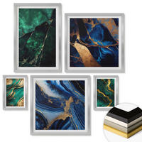 WANDBILDER 5er Set - 50x50 cm & 20x30 cm & 40x60 cm Silberner Rahmen - Blumen, heller Hintergrund, Marmormuster - Silberfarben, Kunststoff (40/60cm) - ArtPrintCave