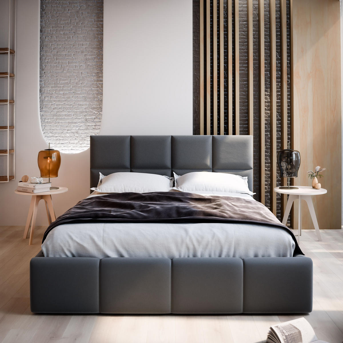 POLSTERBETT COMO 200x200 cm mit Bettkästen - Schwarz - Schwarz, Holz/Textil - MASSENO