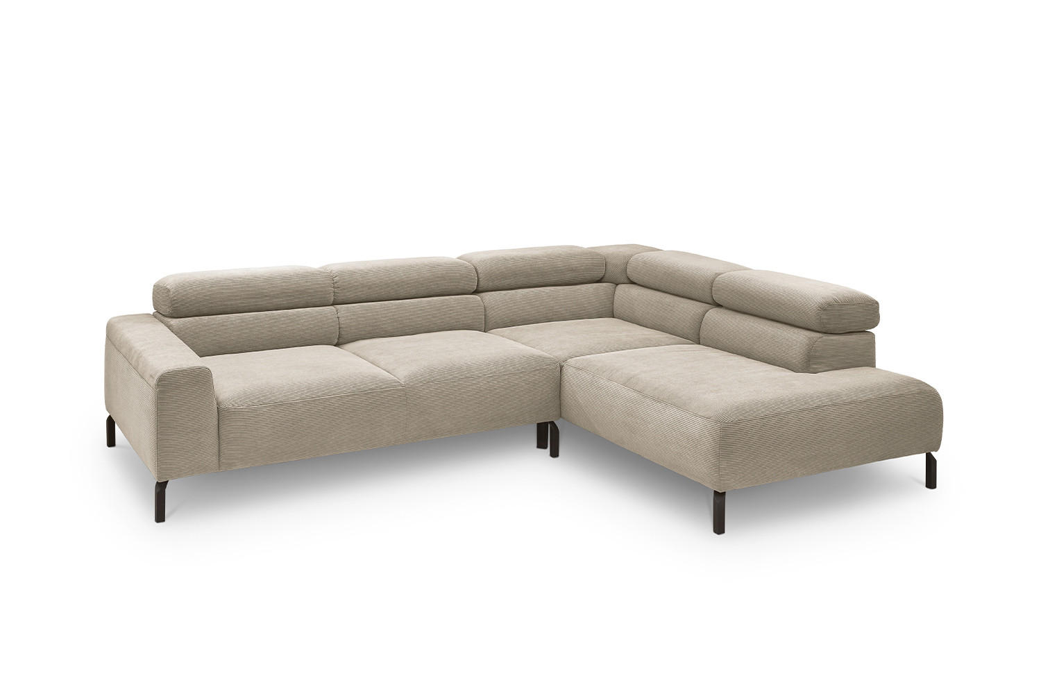 ECKSOFA DELIA Beige Cord - Beige/Schwarz, Textil/Metall (276/219cm) - KAWOLA