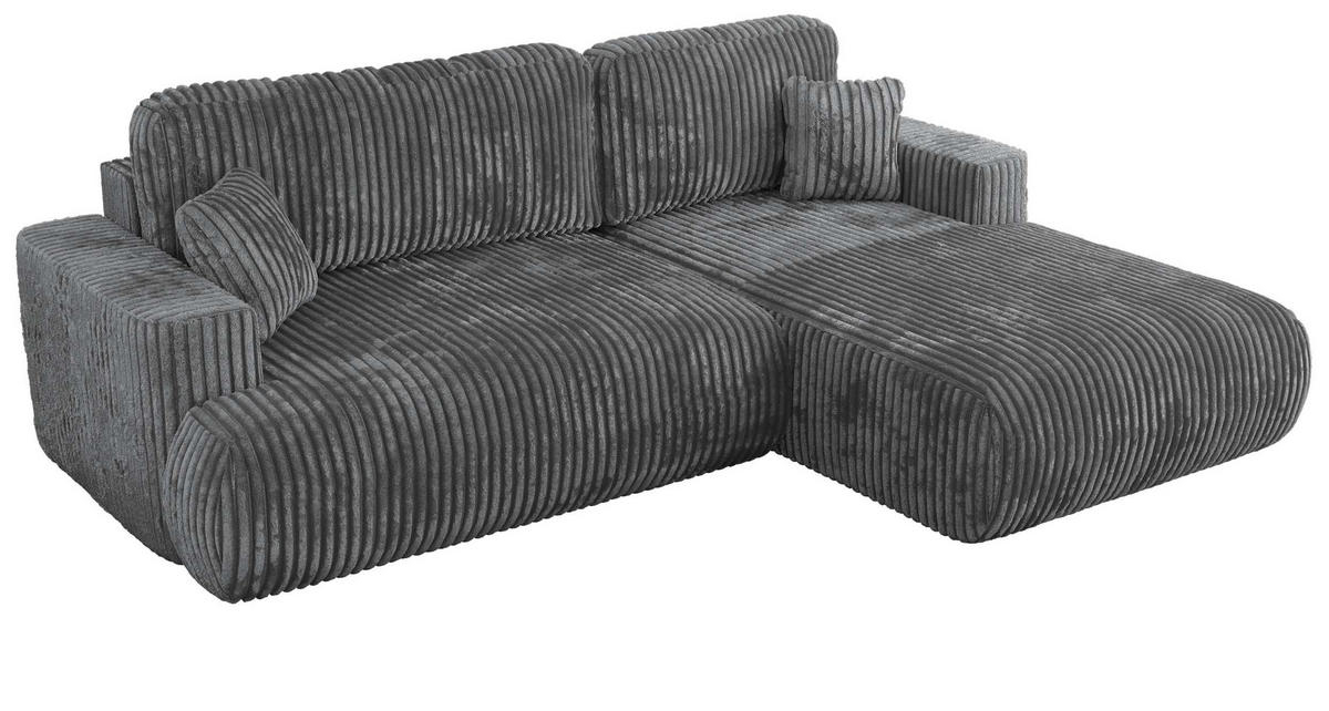 ECKSOFA OVO L Dunkelgrau Cord - Rechts Seite - Dunkelgrau/Schwarz, Kunststoff/Textil (195/271cm) - MKS