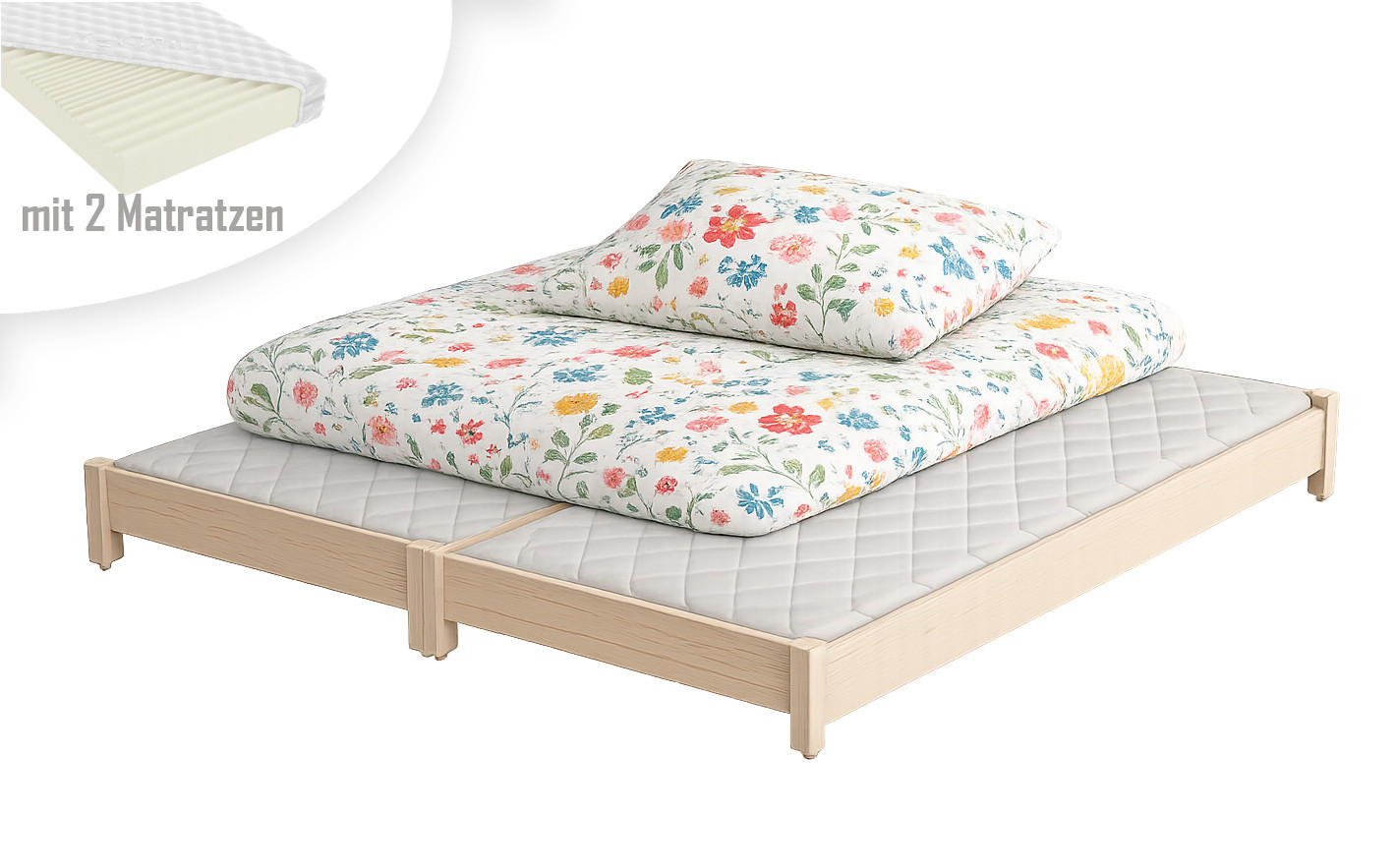 STAPELBETTEN 2-er Set Sendi 180x90 sonoma mit Matratzen - Naturfarben, Holzwerkstoff - LUKDOM