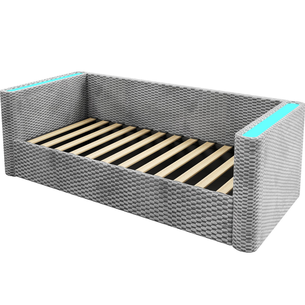 BETT 90/200 cm aus Samt mit Stauraum und LED-Beleuchtung - Grau, Textil (90/200cm) - Flora Grace