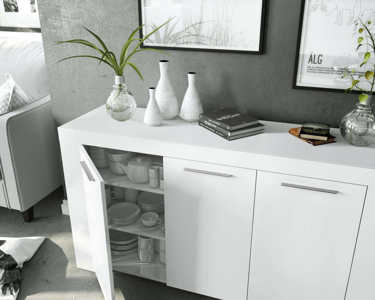SIDEBOARD Holz-Effekt Weiß 42x144h80 - Weiß, Holzwerkstoff (144/80/42cm) - DMORA