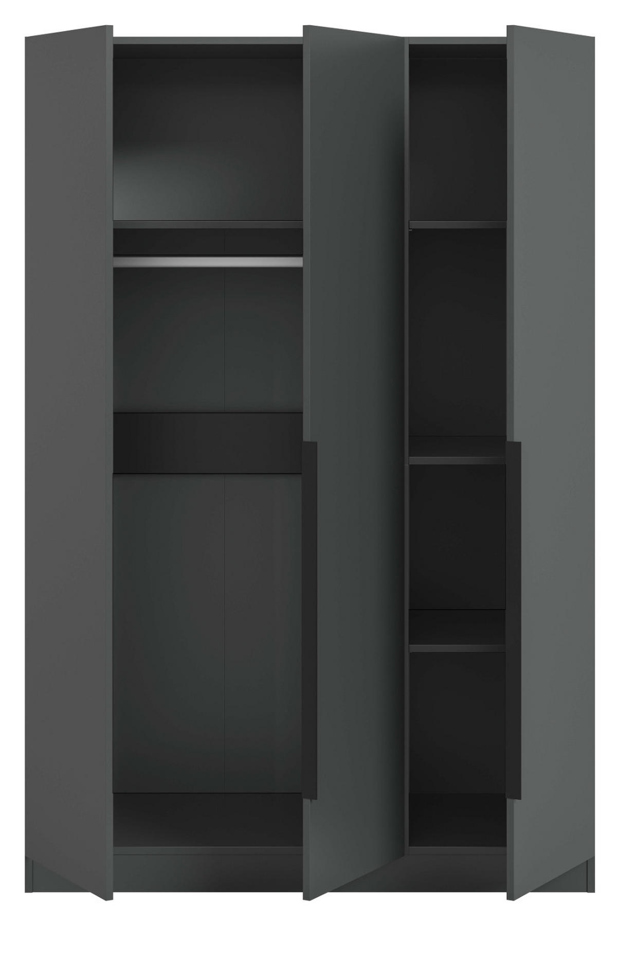 KLEIDERSCHRANK grau 3-türig 120 x 181 cm, Drehtürenschrank mit Kleiderstange - Schwarz/Grau, Holzwerkstoff/Kunststoff (120/181/52cm) - Inn.Furn