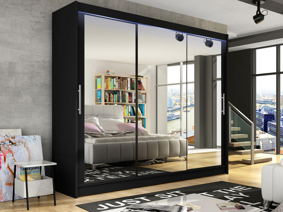 KLEIDERSCHRANK Aston III, mit RGB LED Beleuchtung - Silberfarben/Schwarz, Holzwerkstoff/Kunststoff (250/215/58cm) - MIRJAN24