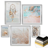 WANDBILDER 5er Set - 50x50 cm & 20x30 cm & 40x60 cm Silberner Rahmen - Stadtansichten, Brücken, Eiffelturm, Auto - Silberfarben, Kunststoff (40/60cm) - ArtPrintCave