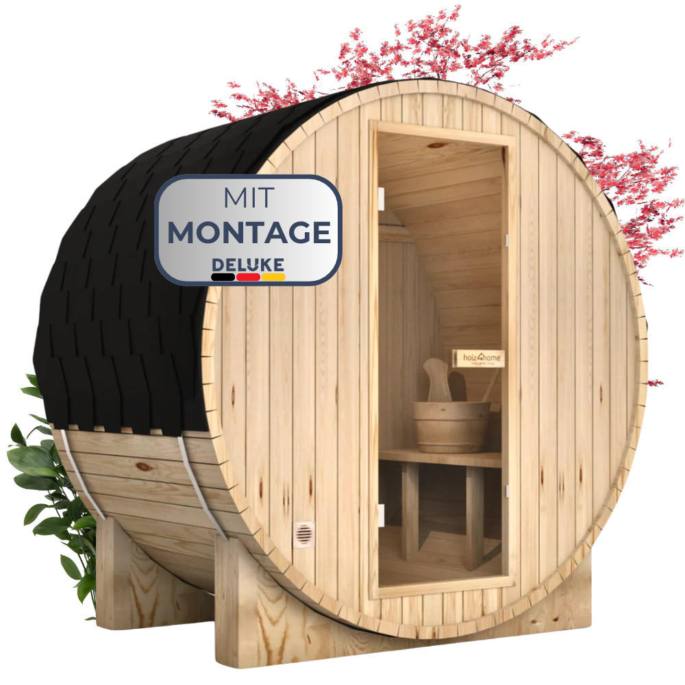 FASSSAUNA Outdoor mit Elektroofen PIET für 2 Personen Externe Montage - Braun, Holz (180/190/120cm) - DELUKE