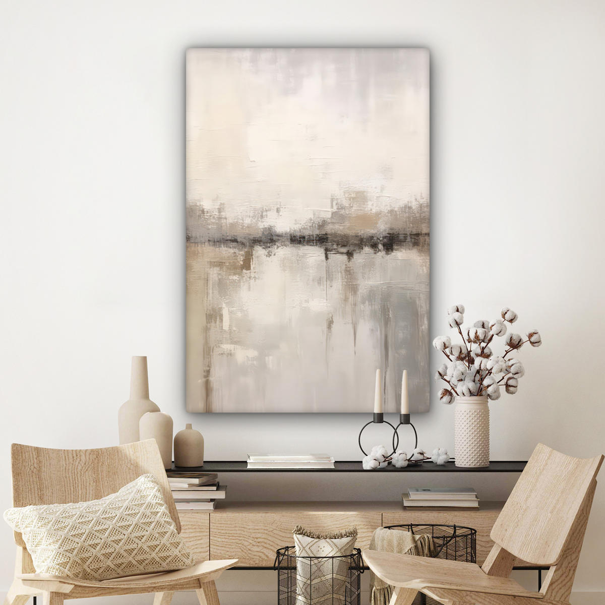 LEINWANDBILD Moderne Kunst - Abstrakt - Beige 90x140 cm - Beige, Textil (90/140cm) - MuchoWow