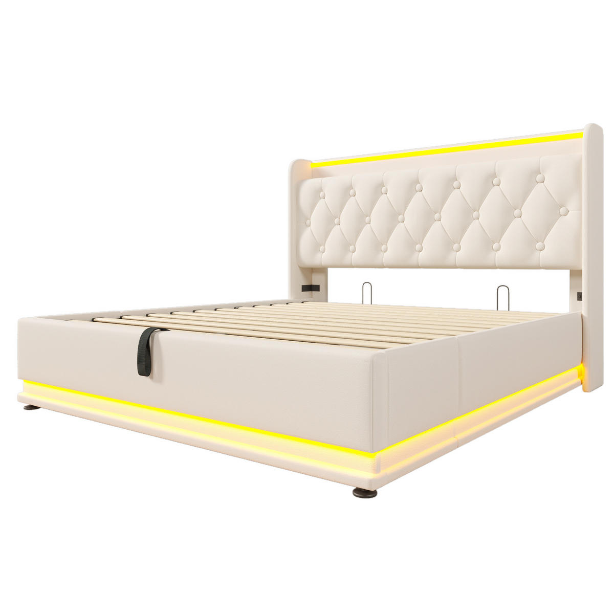 POLSTERBETT mit LED und Stauraum 140x200 cm PU Weiß - Weiß, Metall (140/200cm) - Meubliv